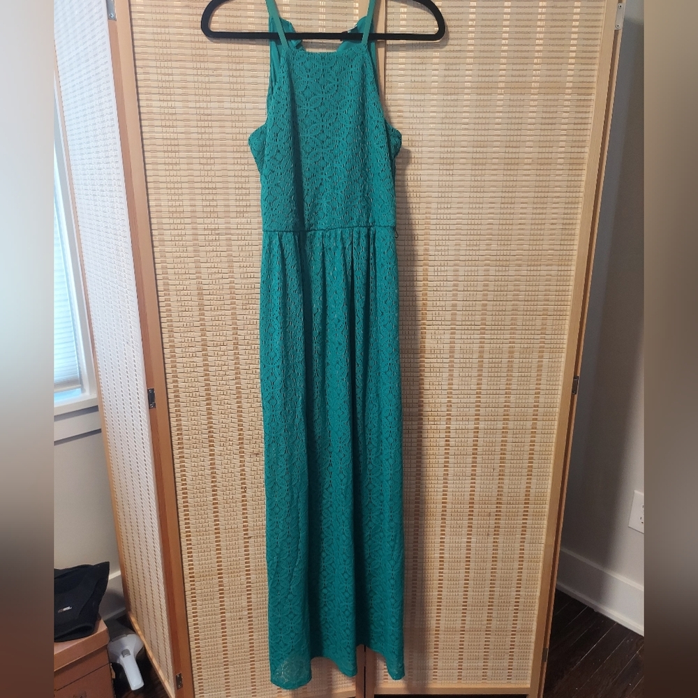 AUW Elegant Teal Lace Maxi Dress Medium